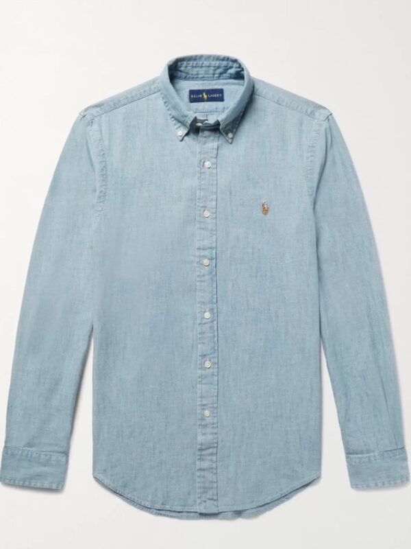 POLO RALPH LAUREN Chambray Button-Down Medium Washed Denim Shirt Custom Fit