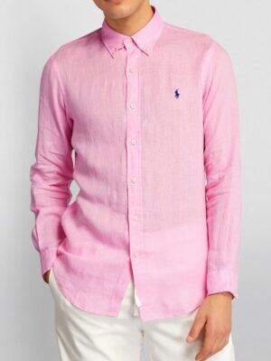 Polo Ralph Lauren Linen Button Down Shirt In Pink