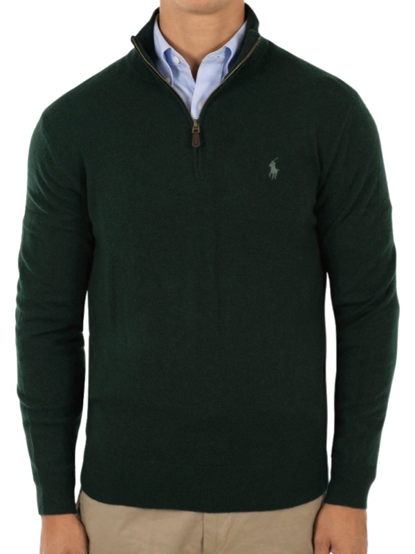 Polo Ralph Lauren Merino Wool Quarter Zip Jumper - Green Polo Ralph ...