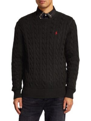 Polo Ralph Lauren Cable Knit Crew Neck Cotton Jumper - Black